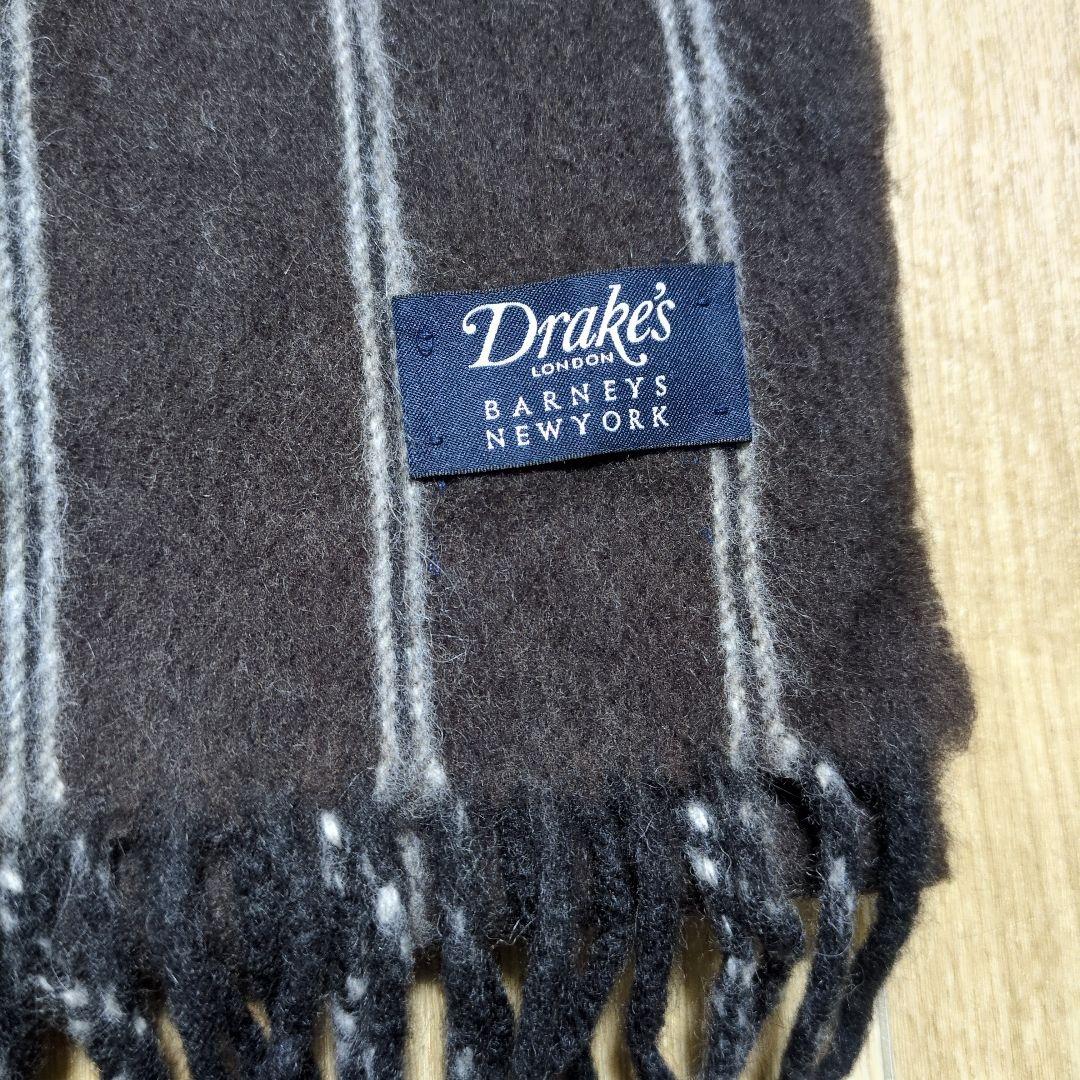 【美品】バーニーズニューヨーク別注　ドレイクス　 マフラー　ブラウンストライプ