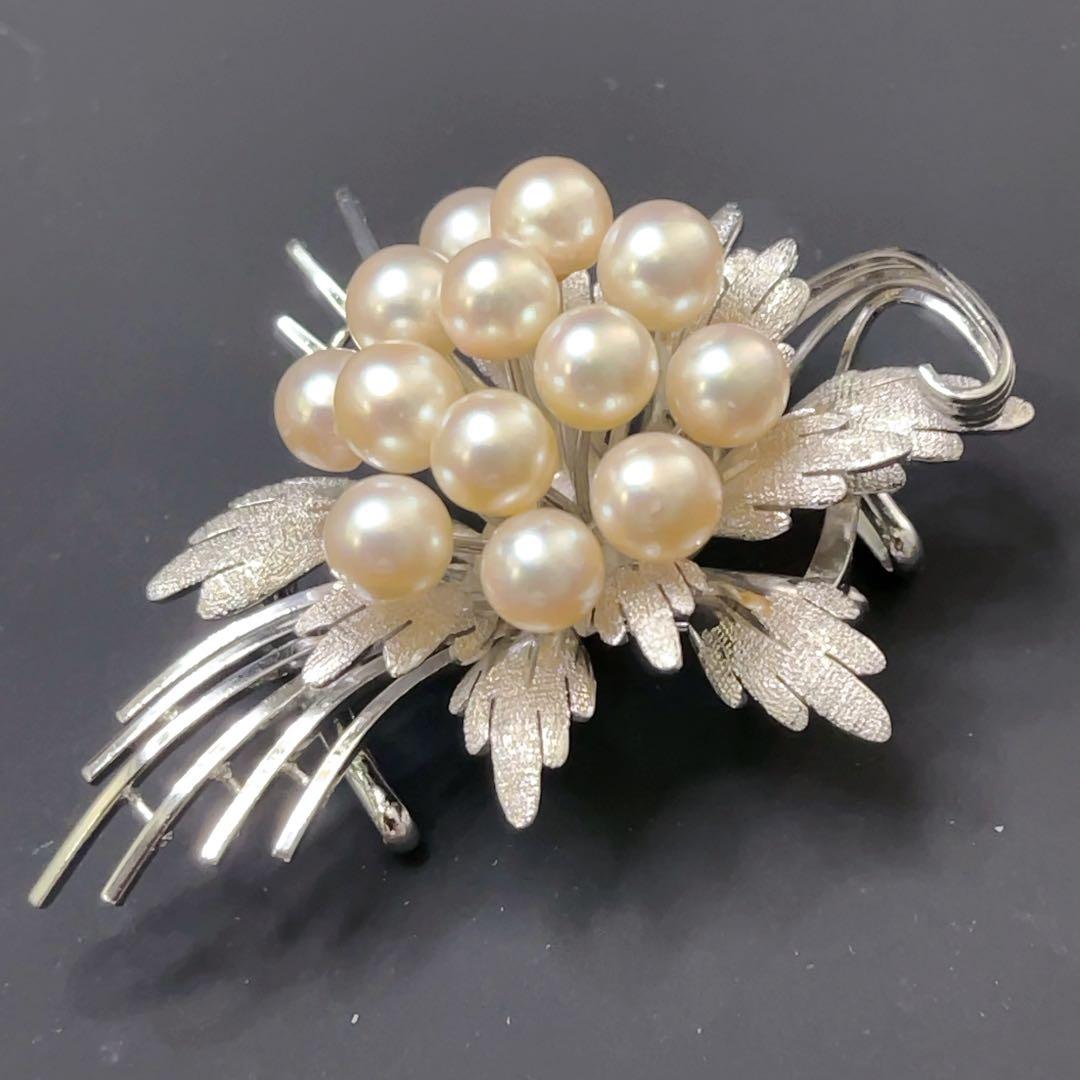 真珠 パール アコヤ真珠 SILVER 13珠 ブローチ 帯留め 2way
