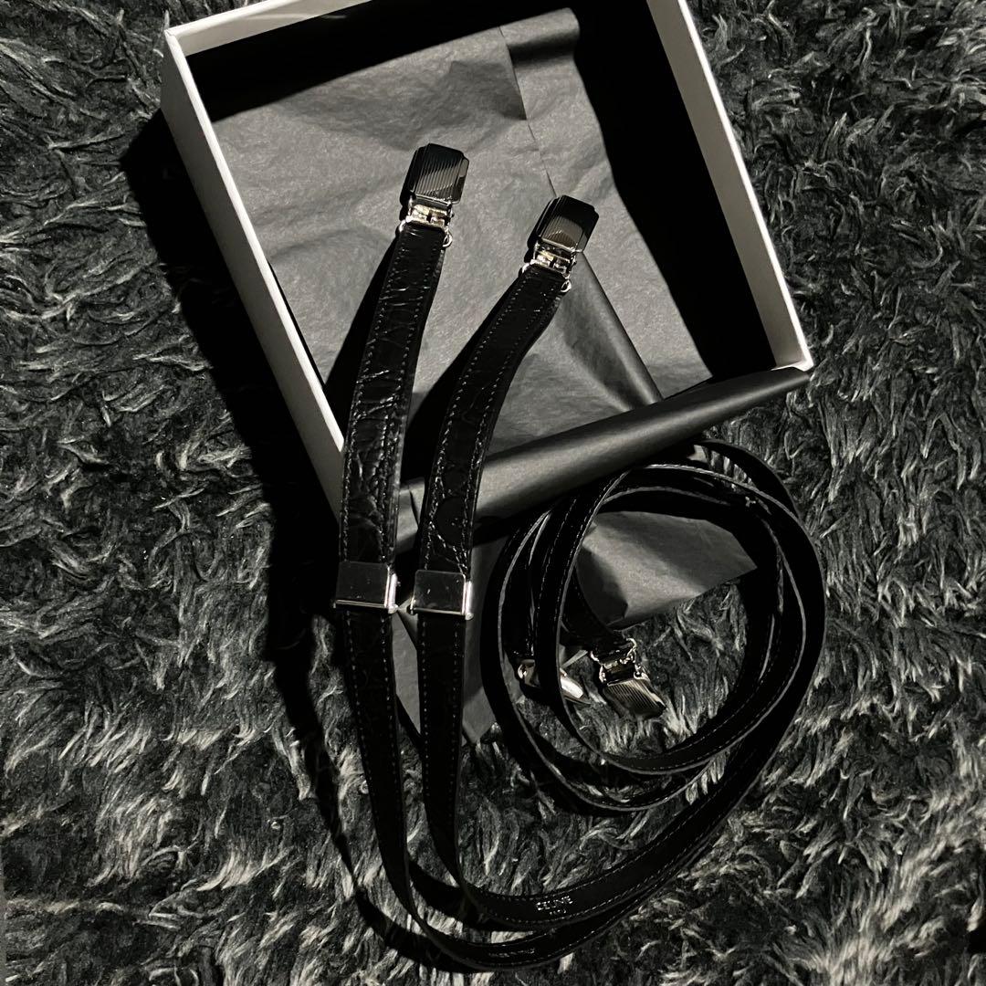 CELINE レザー サスペンダー ブラック クロコ型 新品未使用