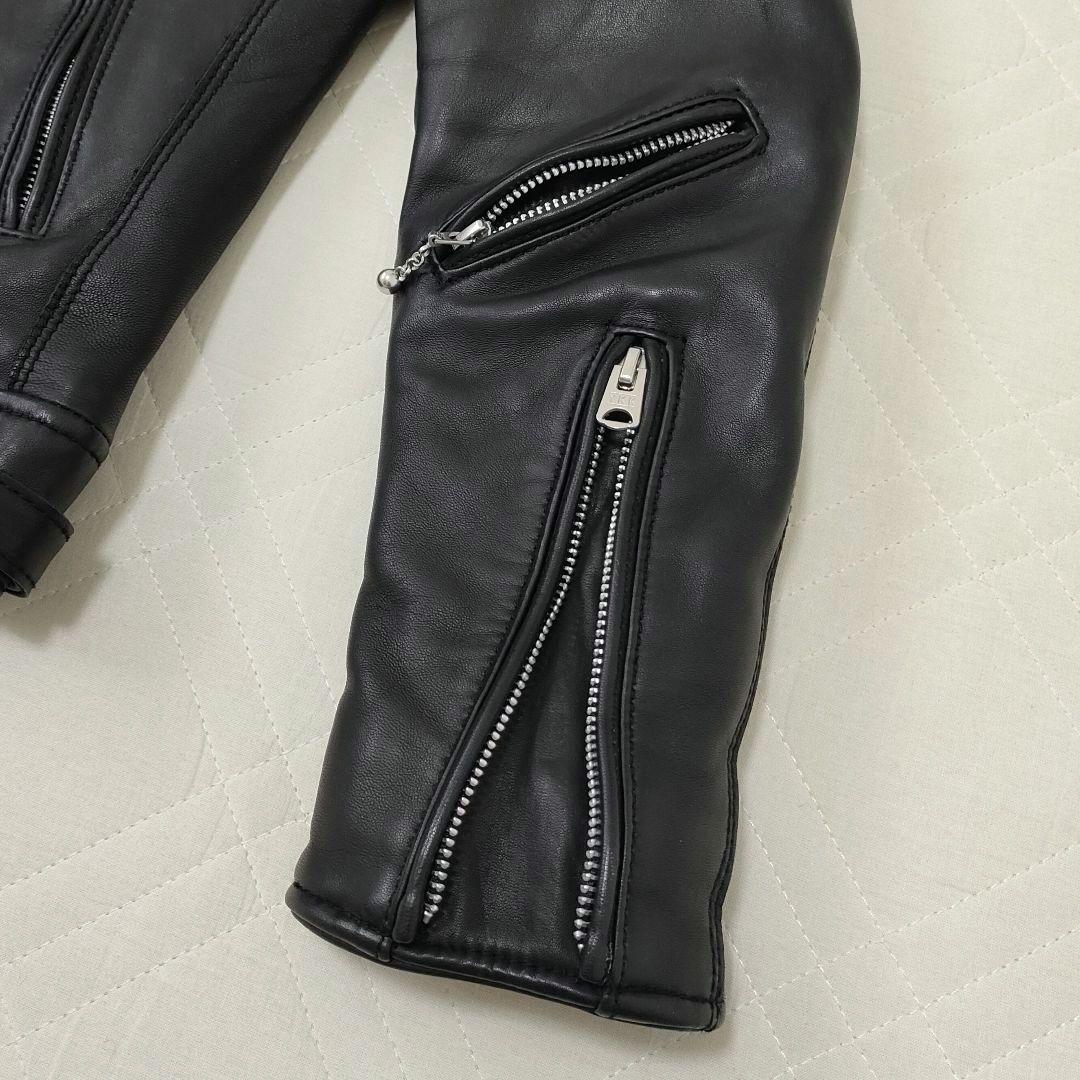 ナノユニバース羊革ライダースジャケット中綿キルティングブラックS