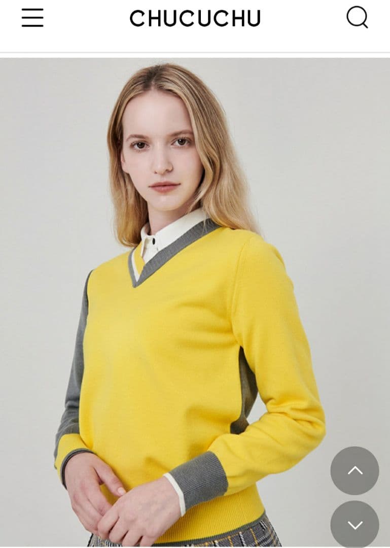 ★♡emma♡★CHUCUCHU イエロー グレー Vネック セーター★