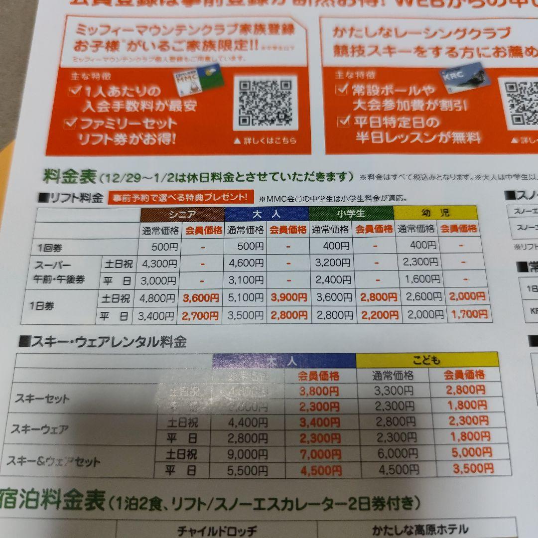 かたしな高原スキー場 リフト1日券✕2枚 +駐車場無料券 - メルカリ