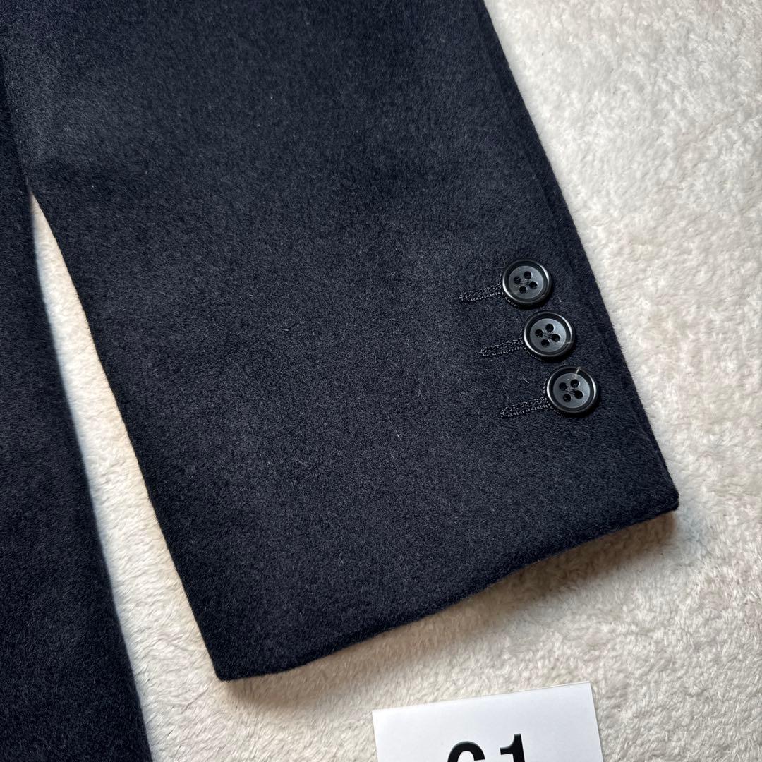 61 極美品　タケオキクチ　チェスターコート　ウール　カシミア　ネイビー　03