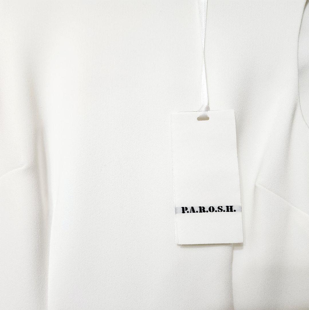 【新品未着用】P.A.R.O.S.H. イタリア製　白　ミディ丈　フレアドレス