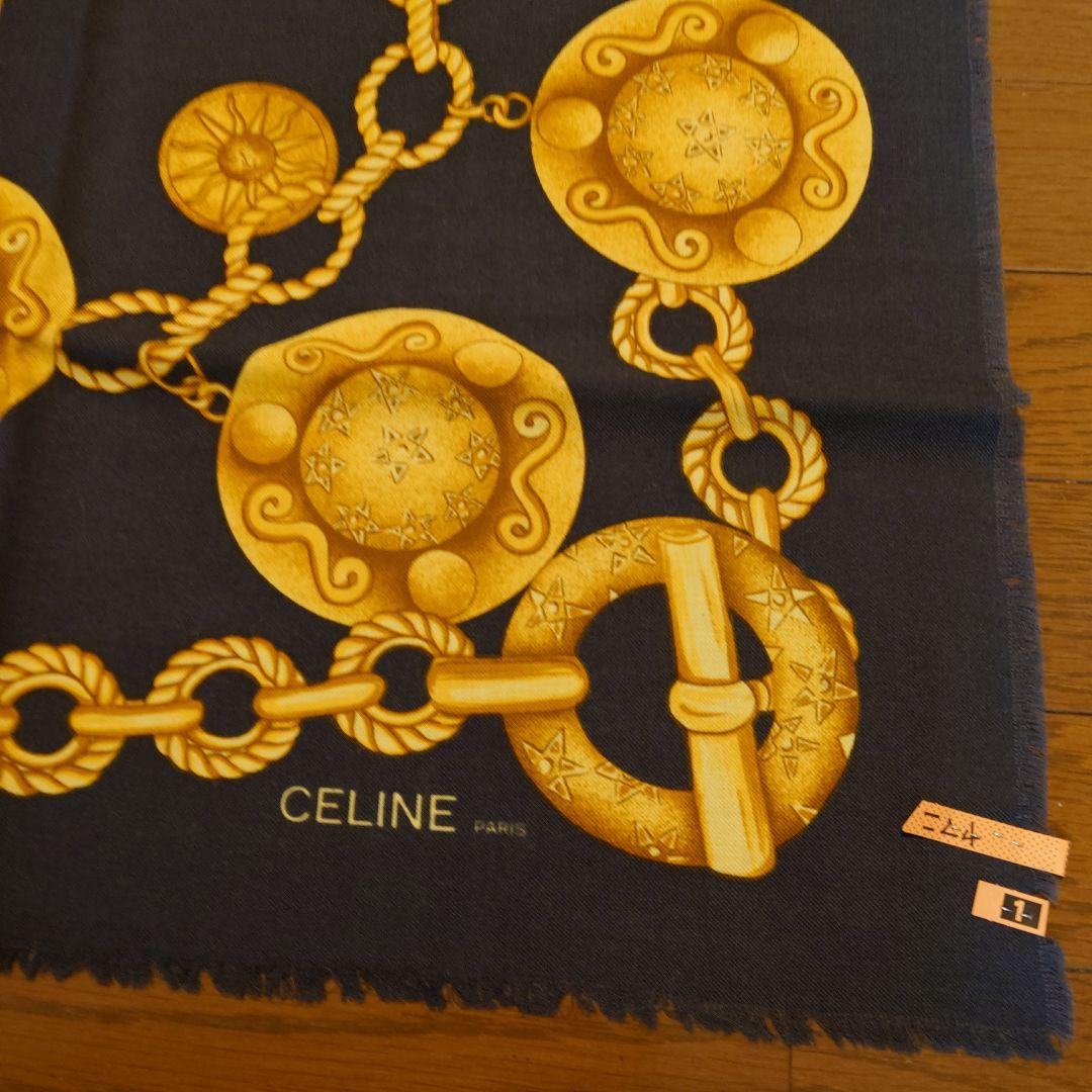 CELINE 大判ストール ネイビー/ゴールド