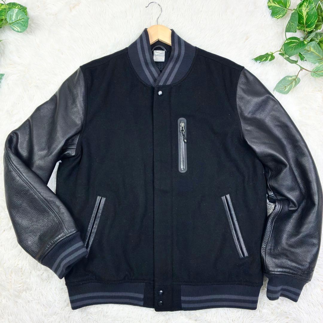 美品　ナイキ　袖レザー　デストロイヤージャケット　スタジャン　2XL　ブラック