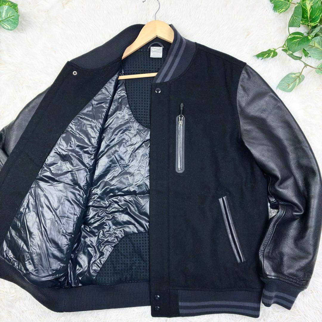 美品　ナイキ　袖レザー　デストロイヤージャケット　スタジャン　2XL　ブラック