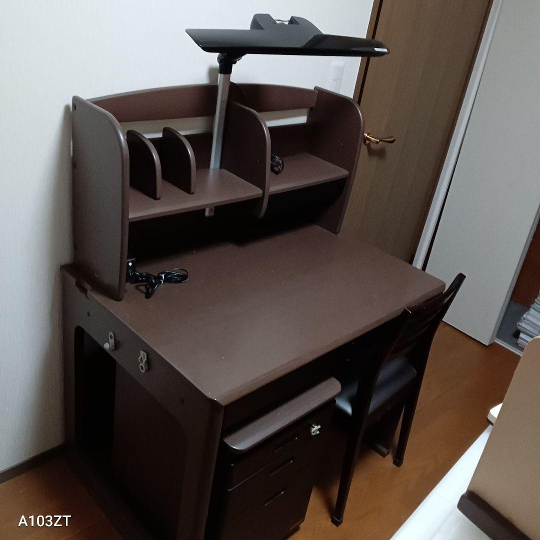 美品 5点セット 学習机、 椅子、上棚、昇降式サイド、卓上