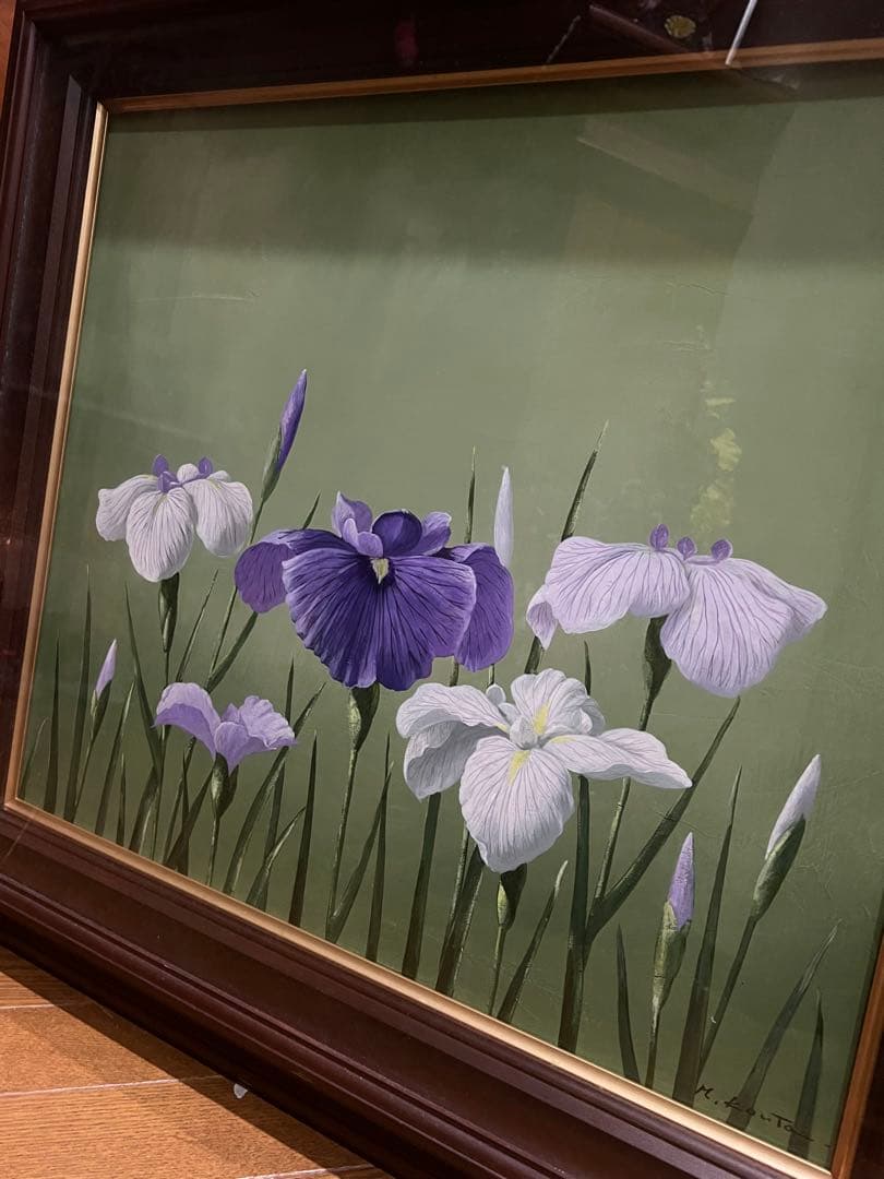 最終値下げ　古宇田　公仁　作品　菖蒲　フラワー　油絵