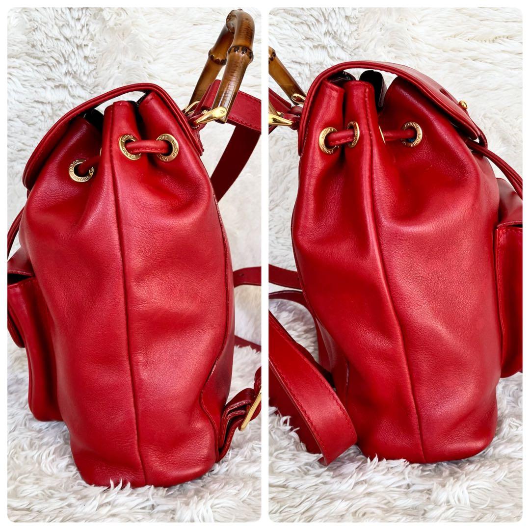 GUCCI　グッチ　バンブー　リュック　ミニ　レザー　レッド　赤