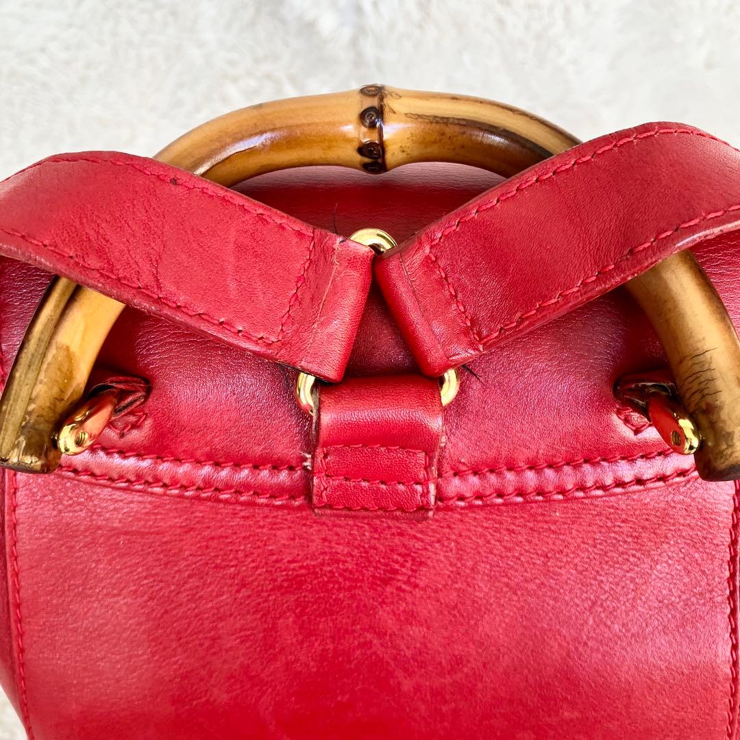 GUCCI　グッチ　バンブー　リュック　ミニ　レザー　レッド　赤