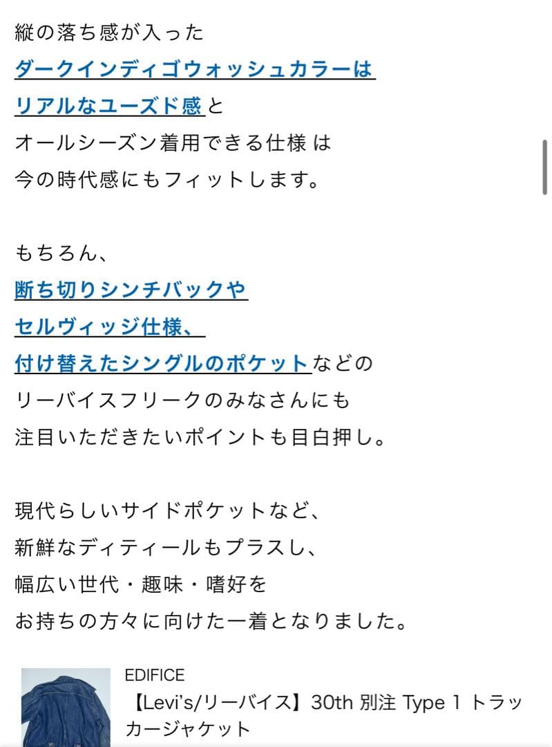 エディフィス別注 リーバイス デニムジャケット ファーストタイプ ビッグE