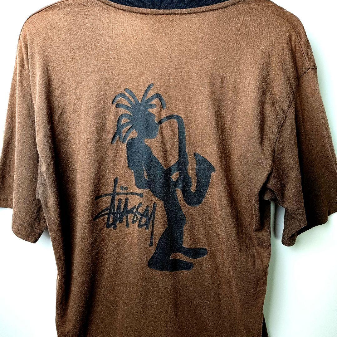 90sヴィンテージ OLD STUSSY 紺タグ サックス シャドーマンTシャツ