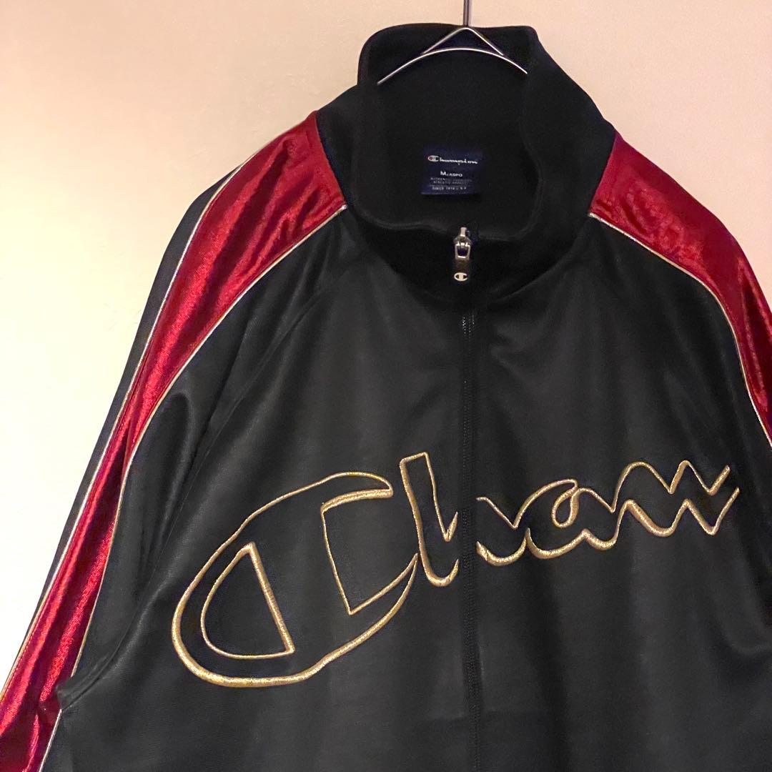 チャンピオンセットアップ トラックジャケット ロゴ刺繍 黒 金 赤