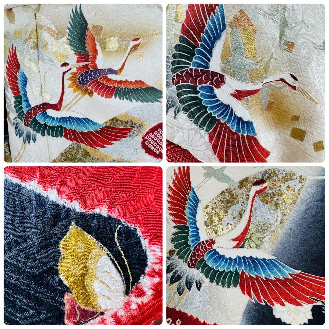 美品　振袖セット　絞り　地紋　鶴　御所車　成人式　結婚式　長襦袢付き　正絹