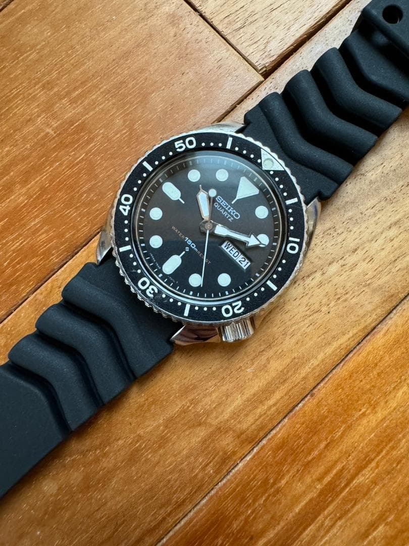 セイコー クオーツ 7548-7000 稼働中 ダイバー シャークメッシュブレス