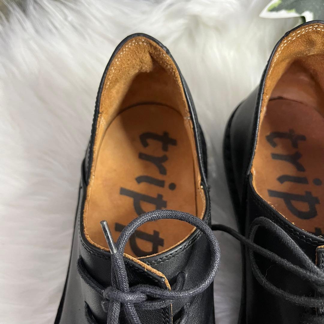 美品　トリッペン　ハーフェル レースアップシューズ　ブラック　レザー