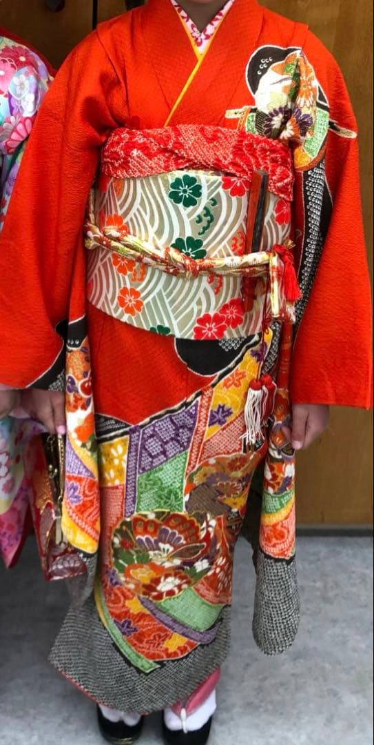 七五三　七歳　子供用着物　絞り　フルセット