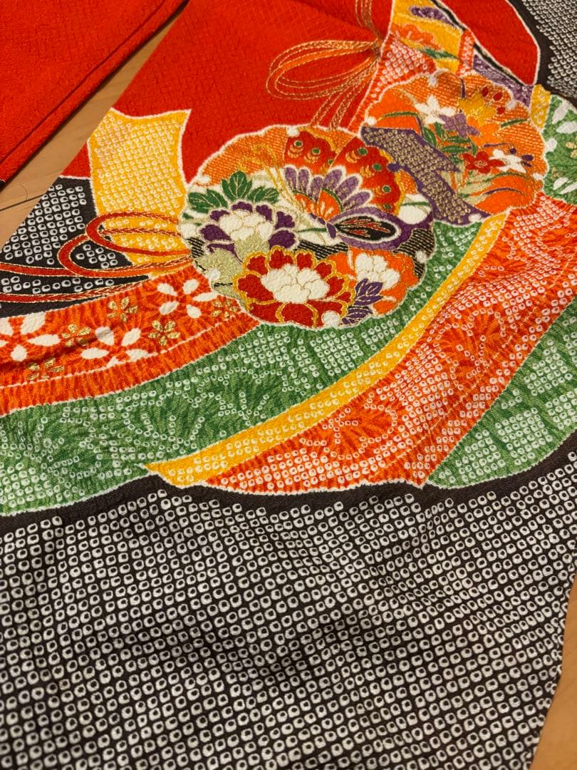 七五三　七歳　子供用着物　絞り　フルセット