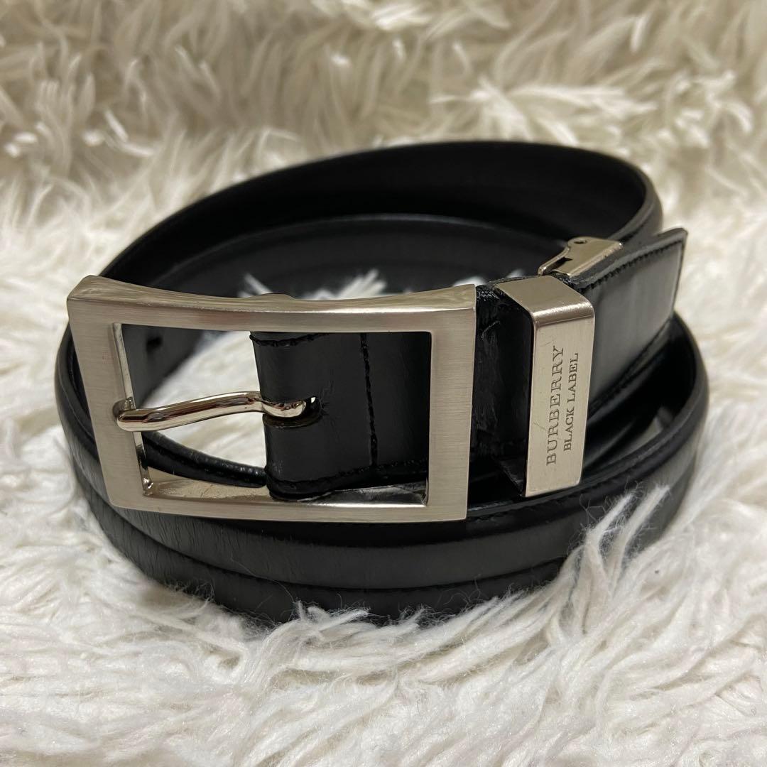 未使用級 BURBERRY BLACK LABEL 本革ベルト 黒 シルバー金具