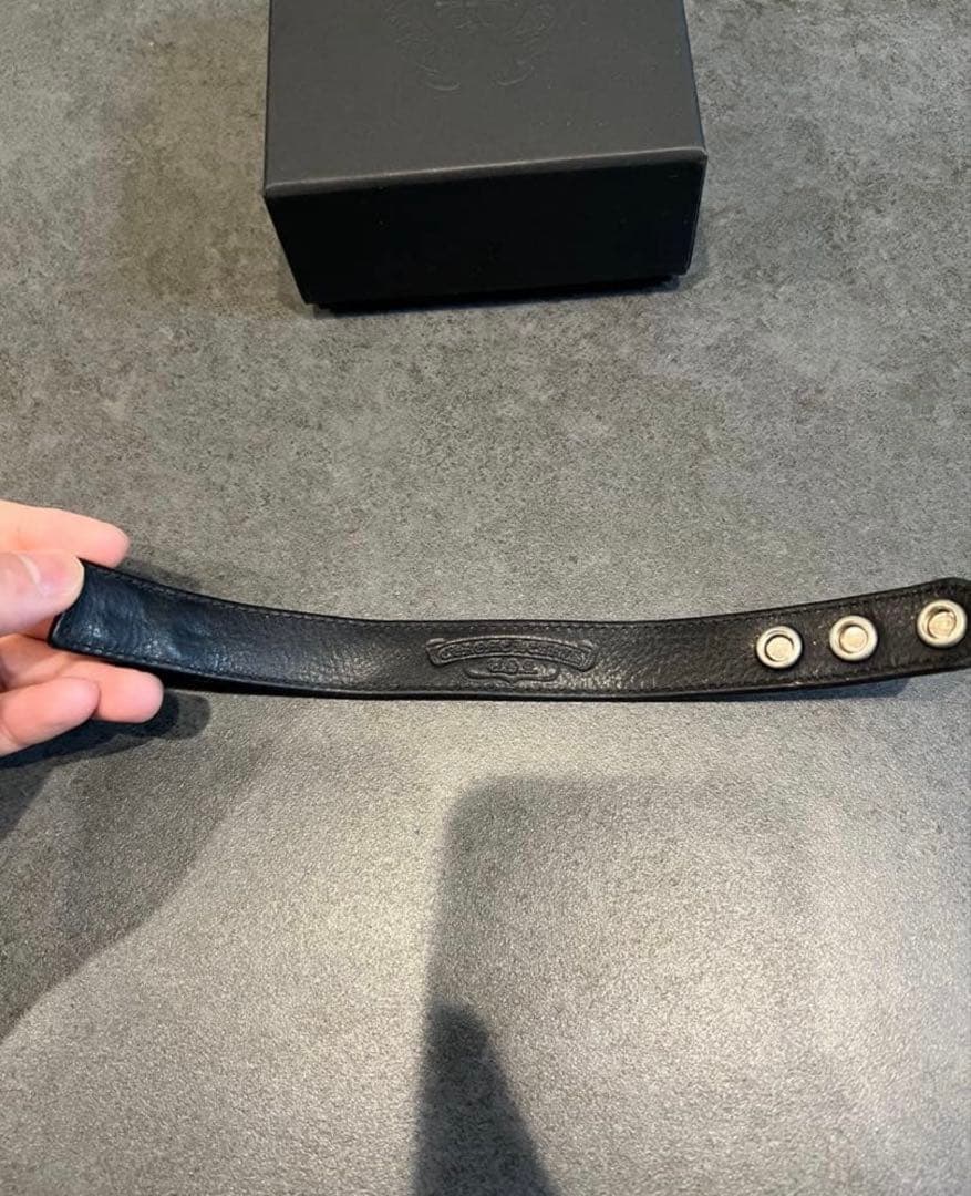 クロムハーツ 3btn 2snp レザーブレスレット ブラック