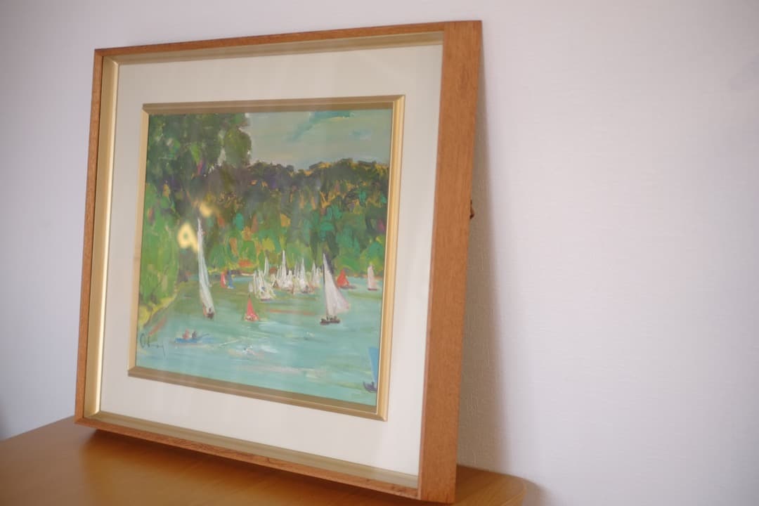 【真筆保証】 大森栄八郎先生作　野尻湖　油絵　絵画　F８サイン入　箱付