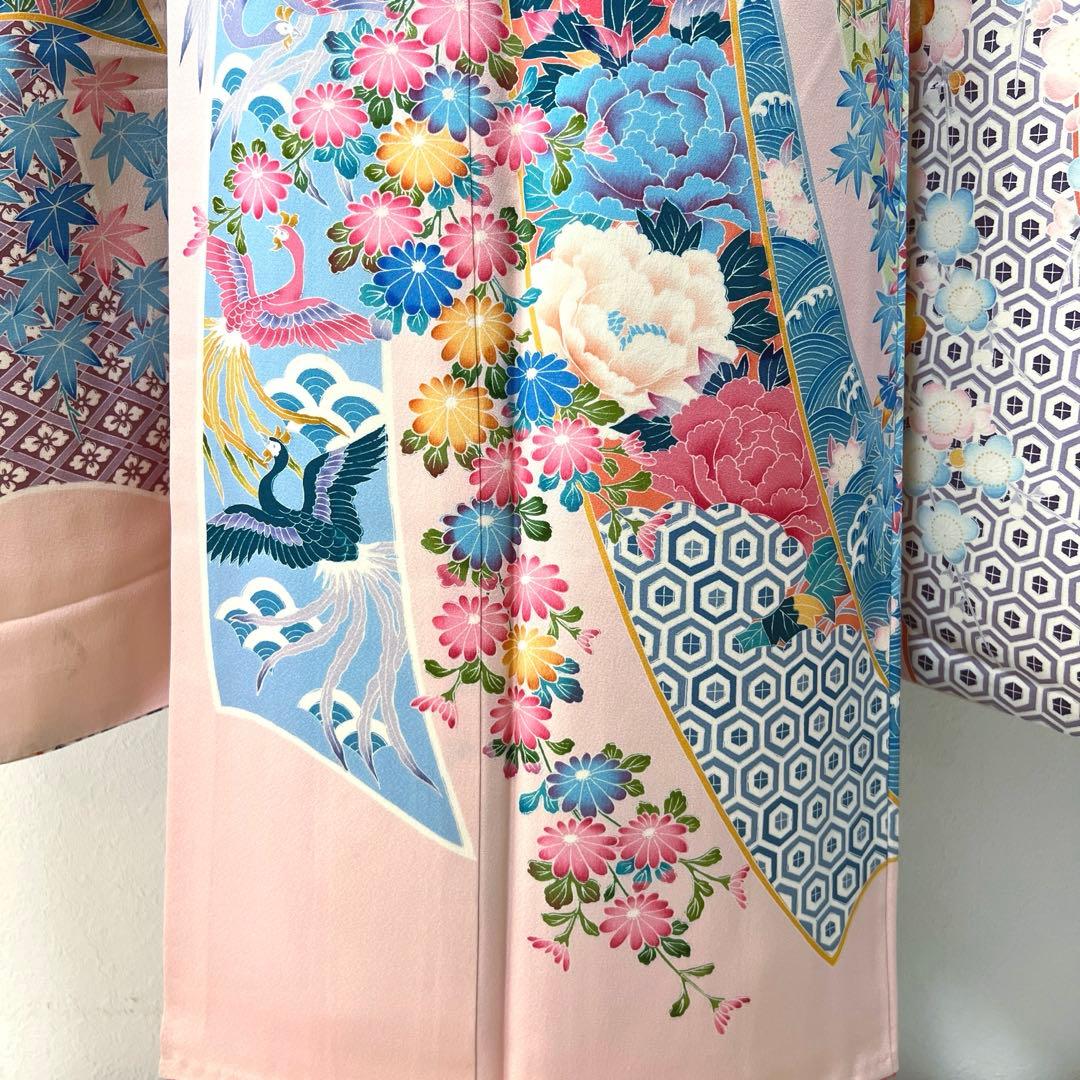 435 振袖フルセット 正絹 難あり 桃 ピンク 水色 紫 カラフル