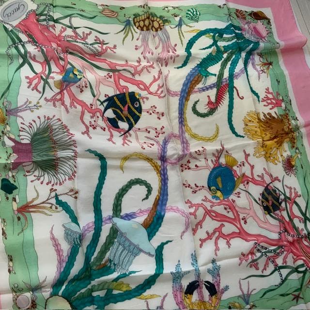 GUCCI ヴィンテージ 海洋生物 サンゴ柄 シルクモスリン シフォン スカーフ
