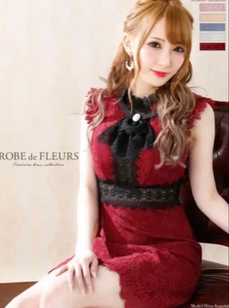 ROBE de FLEURS バーガンディタイトドレス