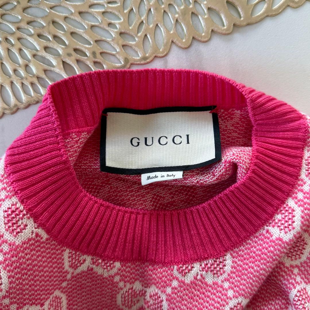 M*o様 【GUCCI】GG柄 ピンク ニット ワンピース 半袖 Sサイズ シミ