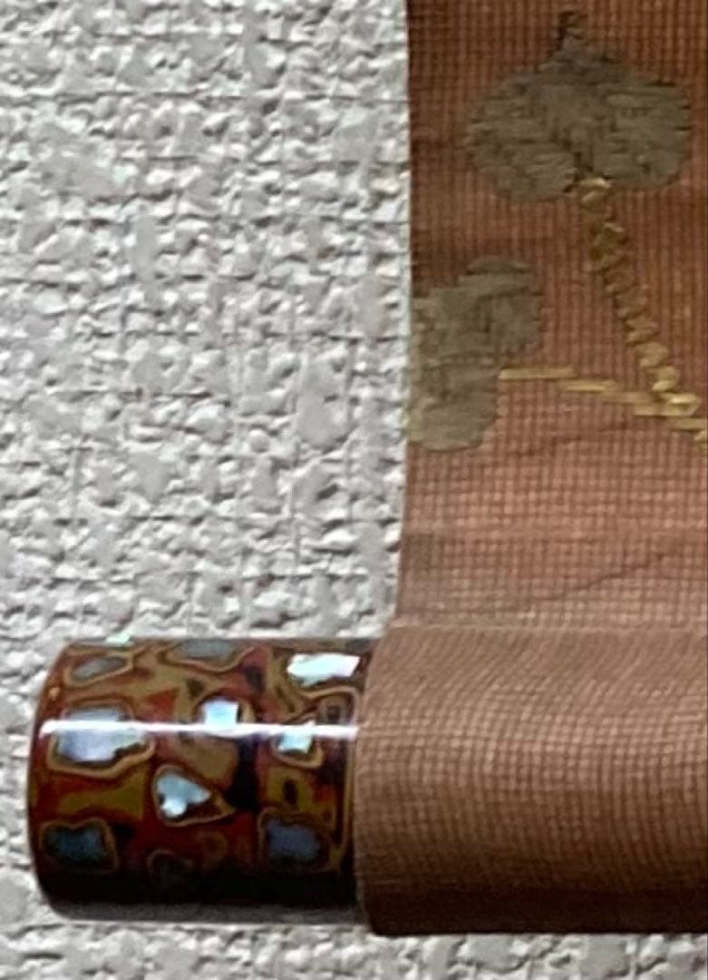 B316b「古画 色彩立雛図」掛軸　作者不詳　桃の節句　葵紋竹屋町裂・和紙表装