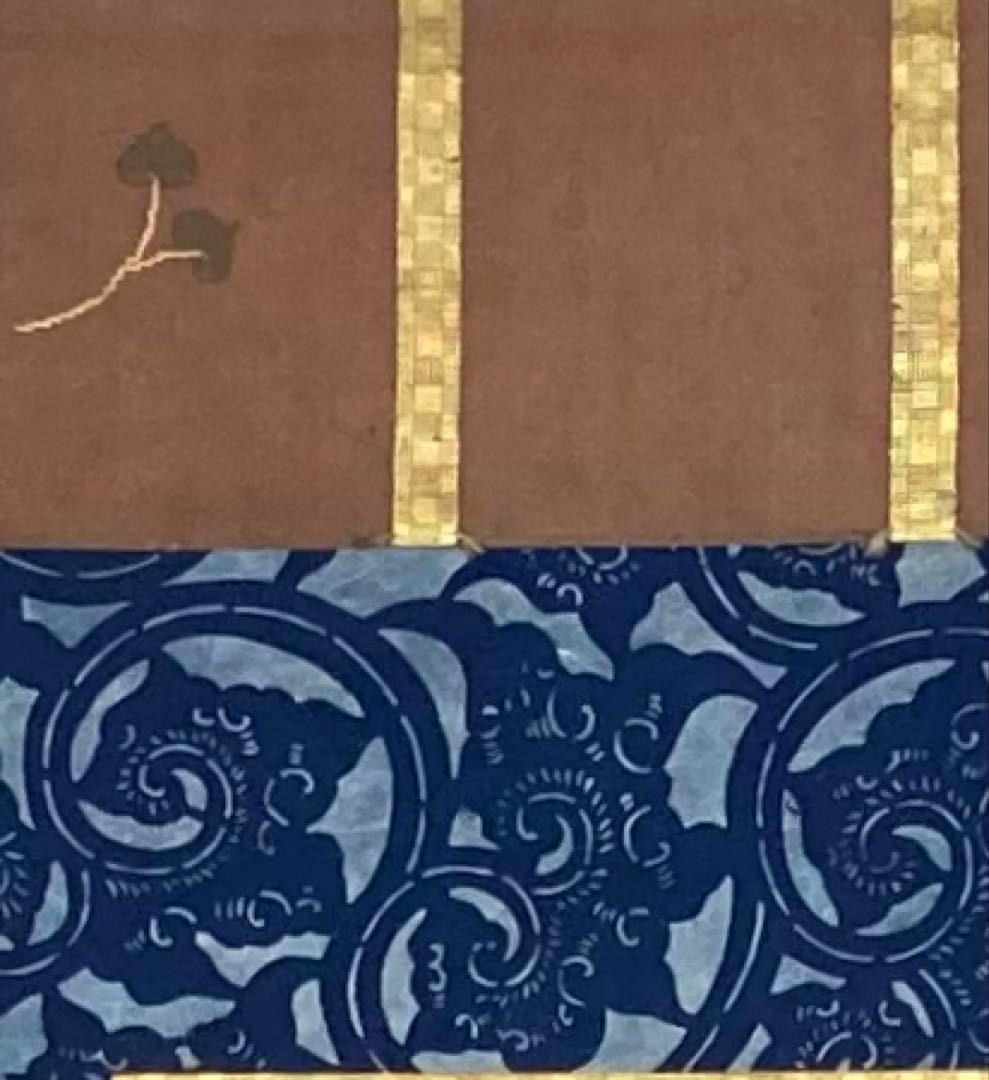 B316b「古画 色彩立雛図」掛軸　作者不詳　桃の節句　葵紋竹屋町裂・和紙表装