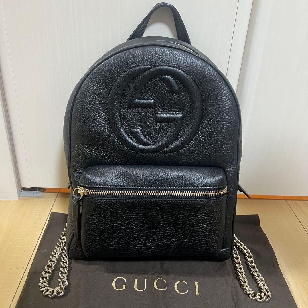 GUCCI ソーホー　ブラックレザー リュック　インターロッキングG バッグ
