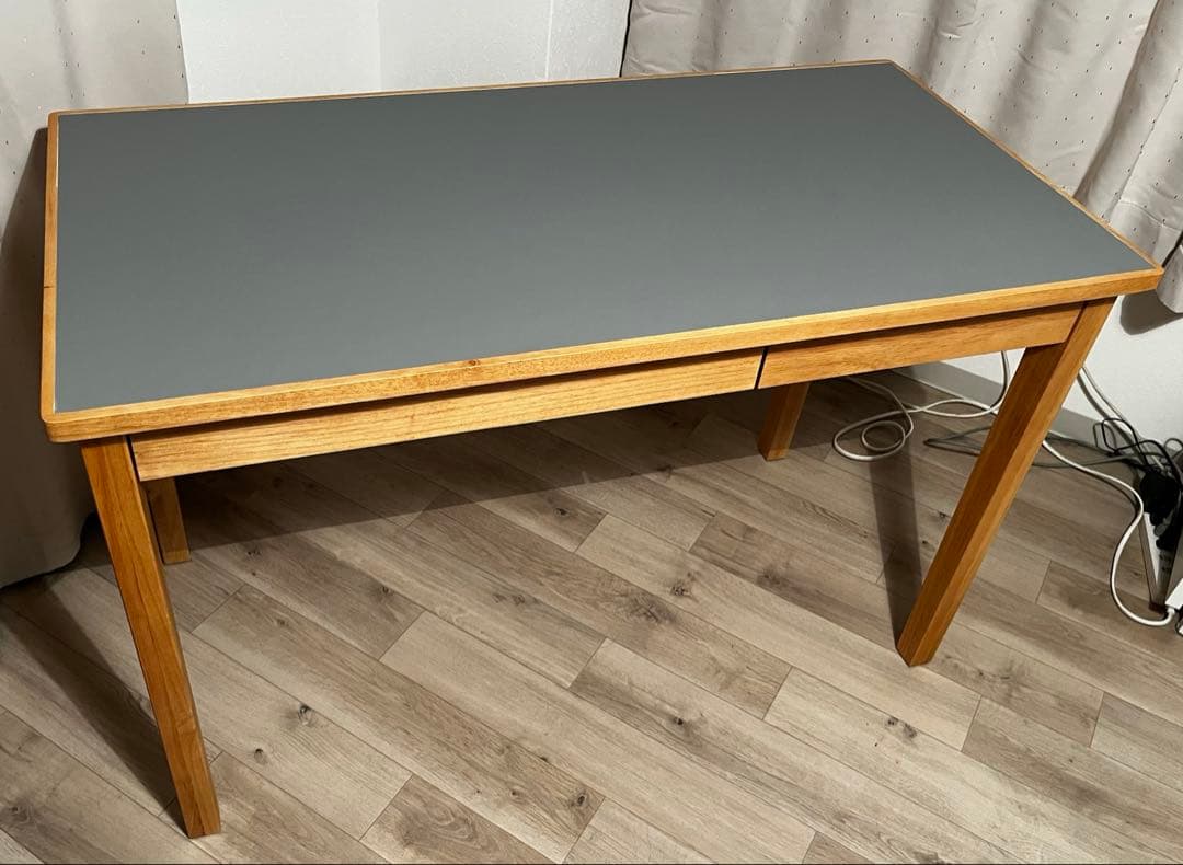 無印良品 木製デスク グレー 幅110×奥行55×高さ70 リノリウム天板