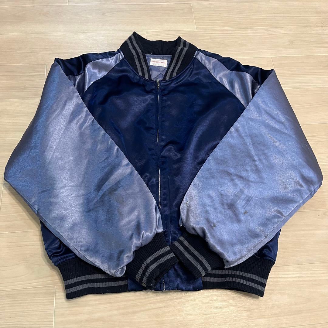 wonderfulworld テディベア刺繍 ネイビーサテンスカジャン