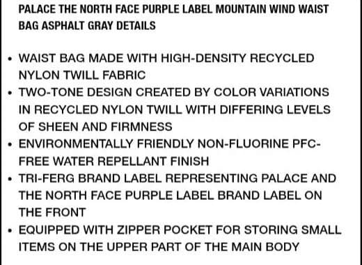 バッグ PALACE NORTH FACE PURPLE LABEL waist bag