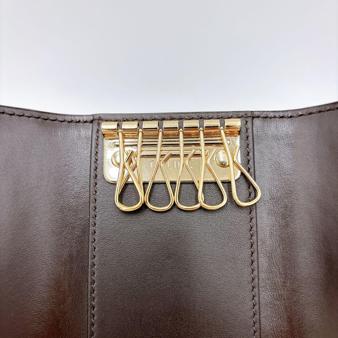 新品同様 ＊ CELINE セリーヌ マカダム キャンバス 6連キーケース 茶色