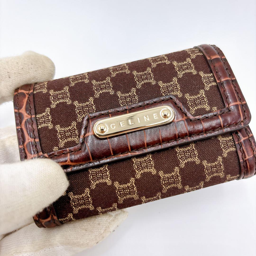 新品同様 ＊ CELINE セリーヌ マカダム キャンバス 6連キーケース 茶色