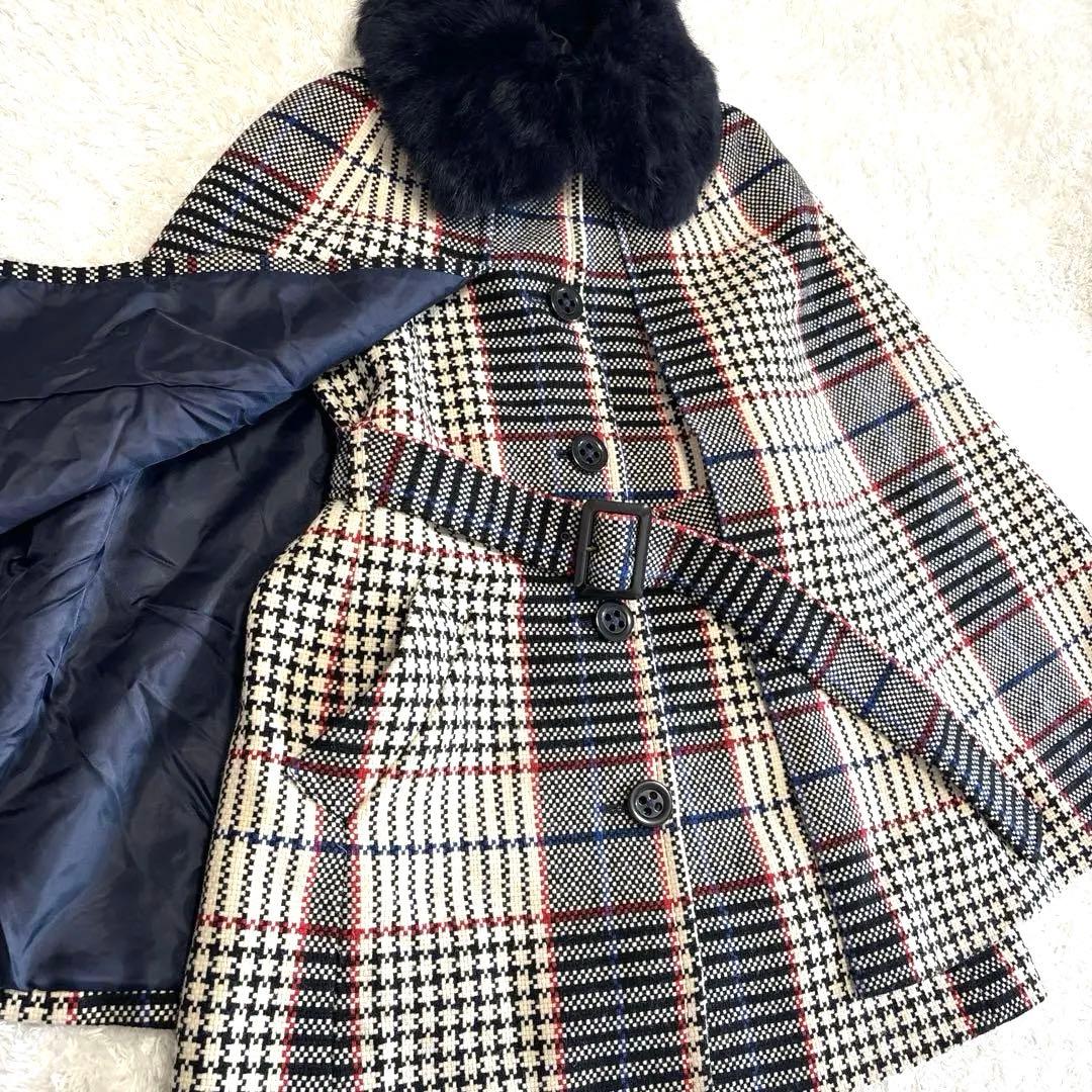 LoisCRAYON ロイスクレヨン チェック ポンチョ ファー コート ケープの