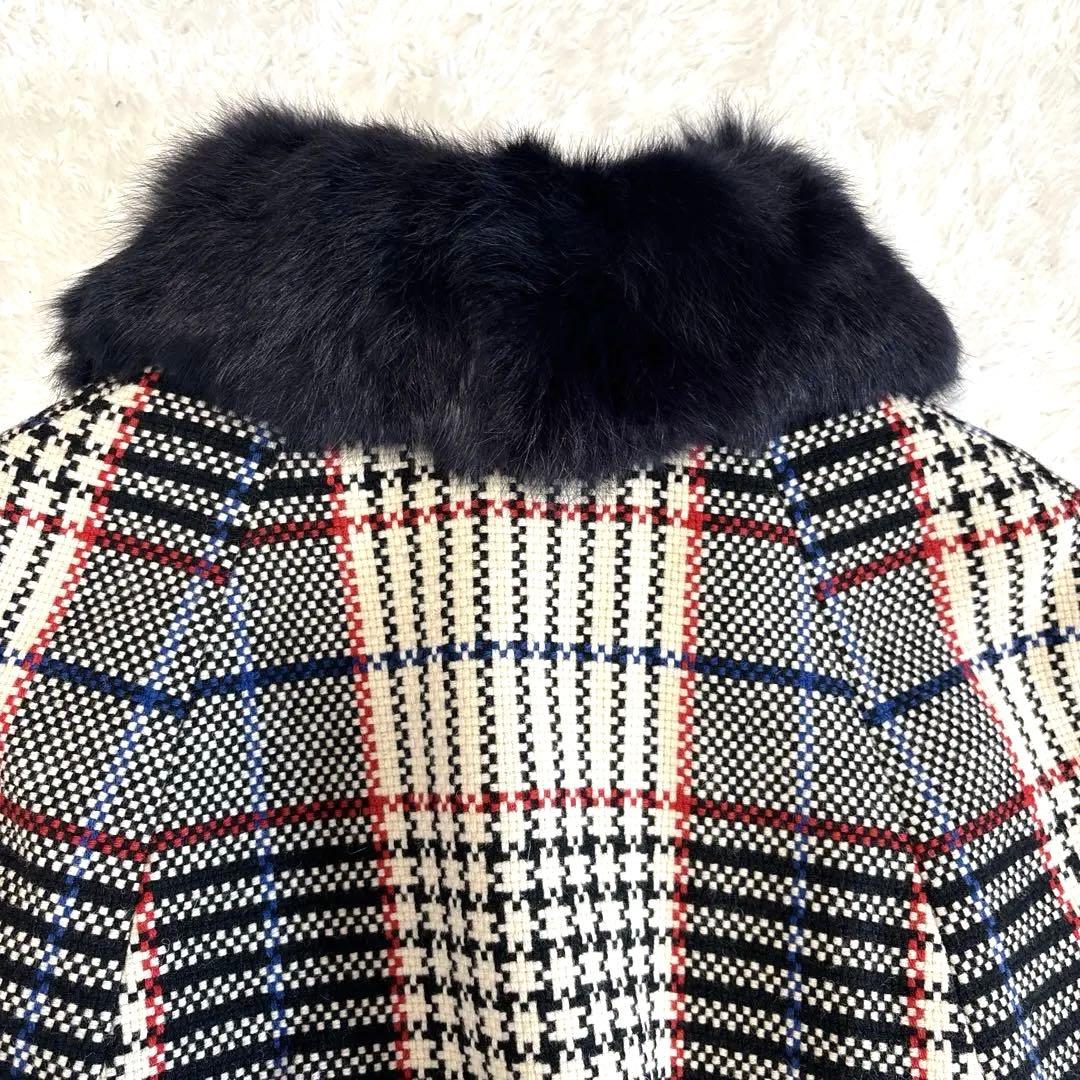 LoisCRAYON ロイスクレヨン チェック ポンチョ ファー コート ケープの