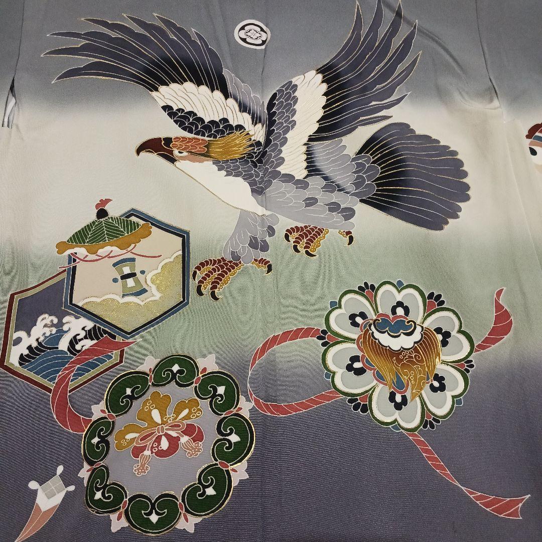 【着物は正絹！】男児　三歳　羽織　着物　袴　雪駄　小物　セット　灰色×黒縞