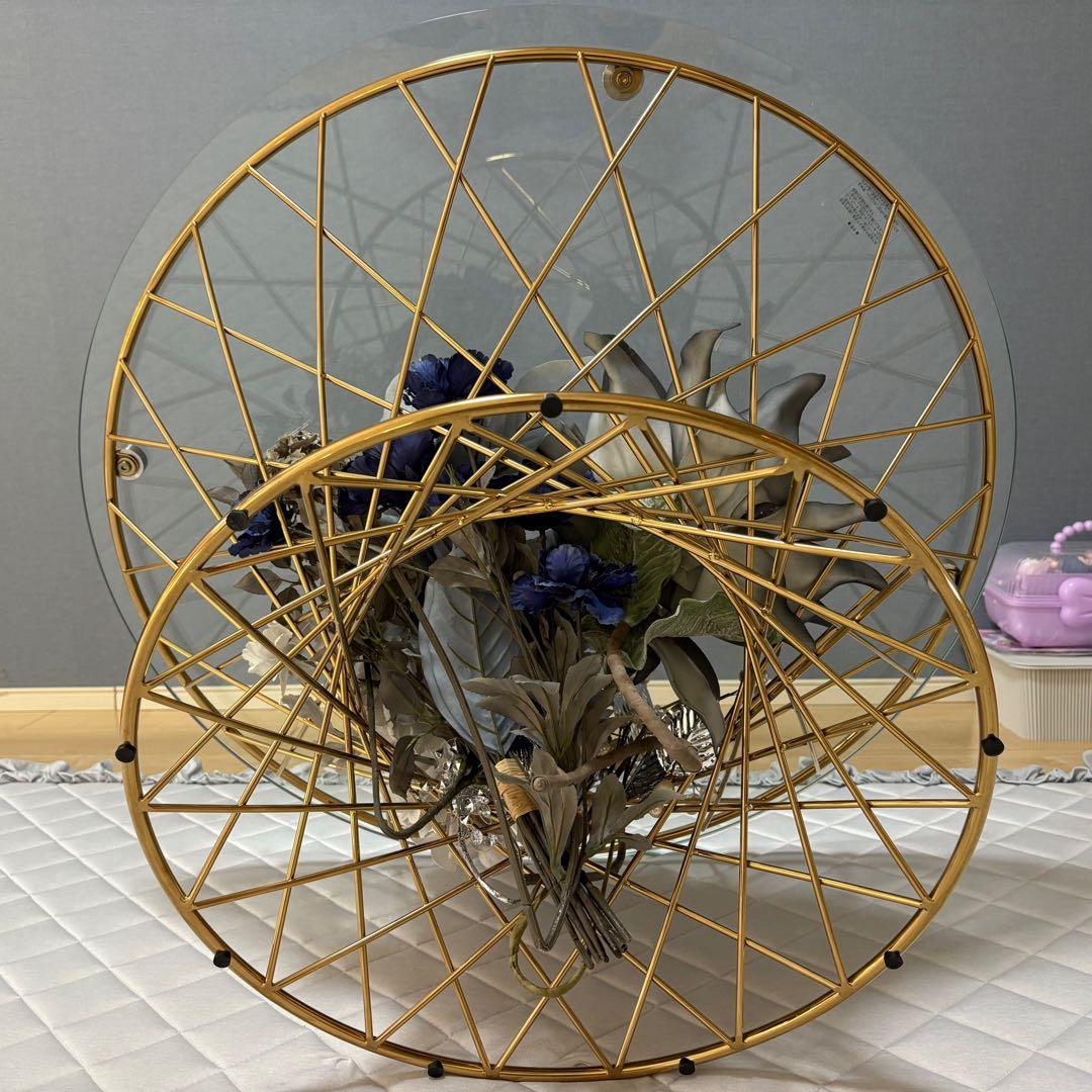 Francfranc マーリア コーヒーテーブル クリア×ゴールド（φ800