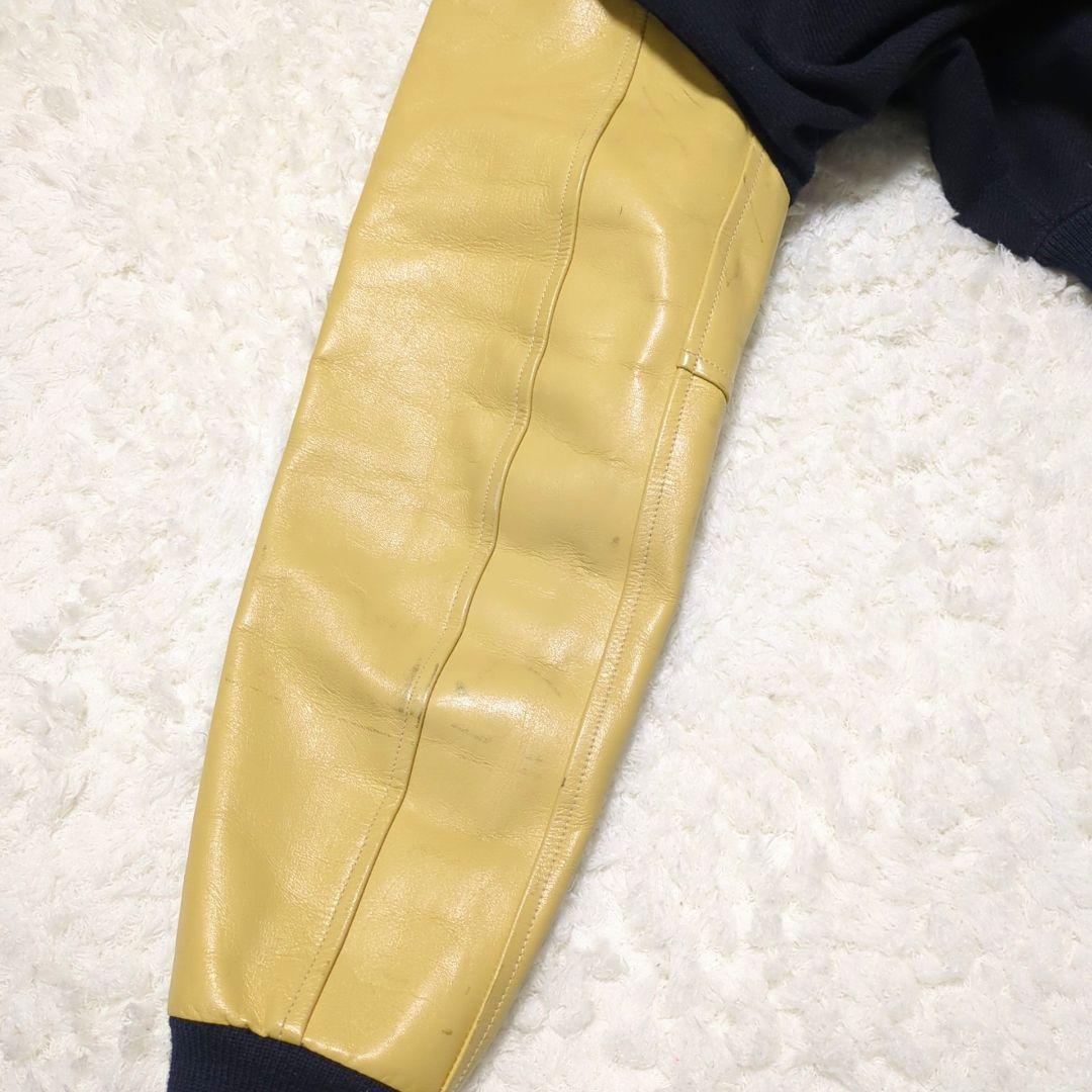 JOE McCOY◆袖革 ウール スタジャン ネイビー ベージュ 42