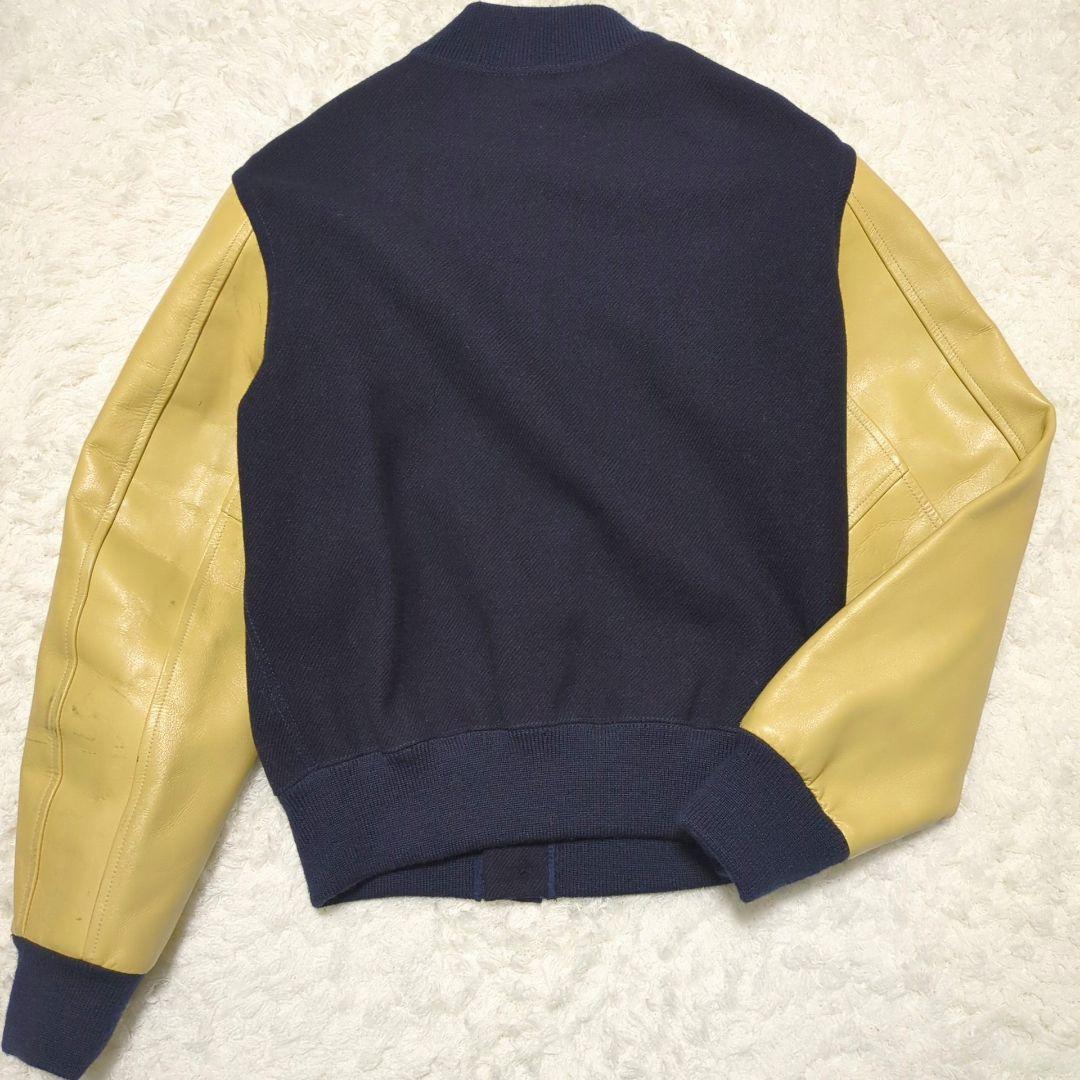 JOE McCOY◆袖革 ウール スタジャン ネイビー ベージュ 42