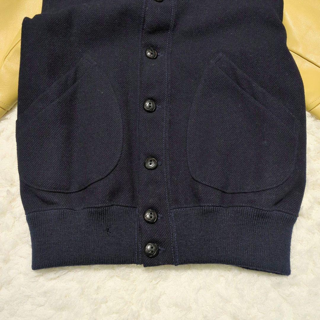 JOE McCOY◆袖革 ウール スタジャン ネイビー ベージュ 42