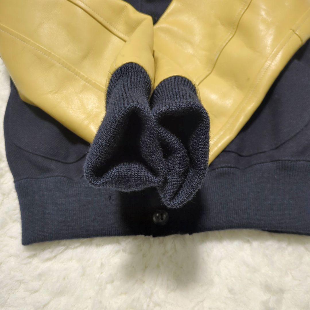 JOE McCOY◆袖革 ウール スタジャン ネイビー ベージュ 42