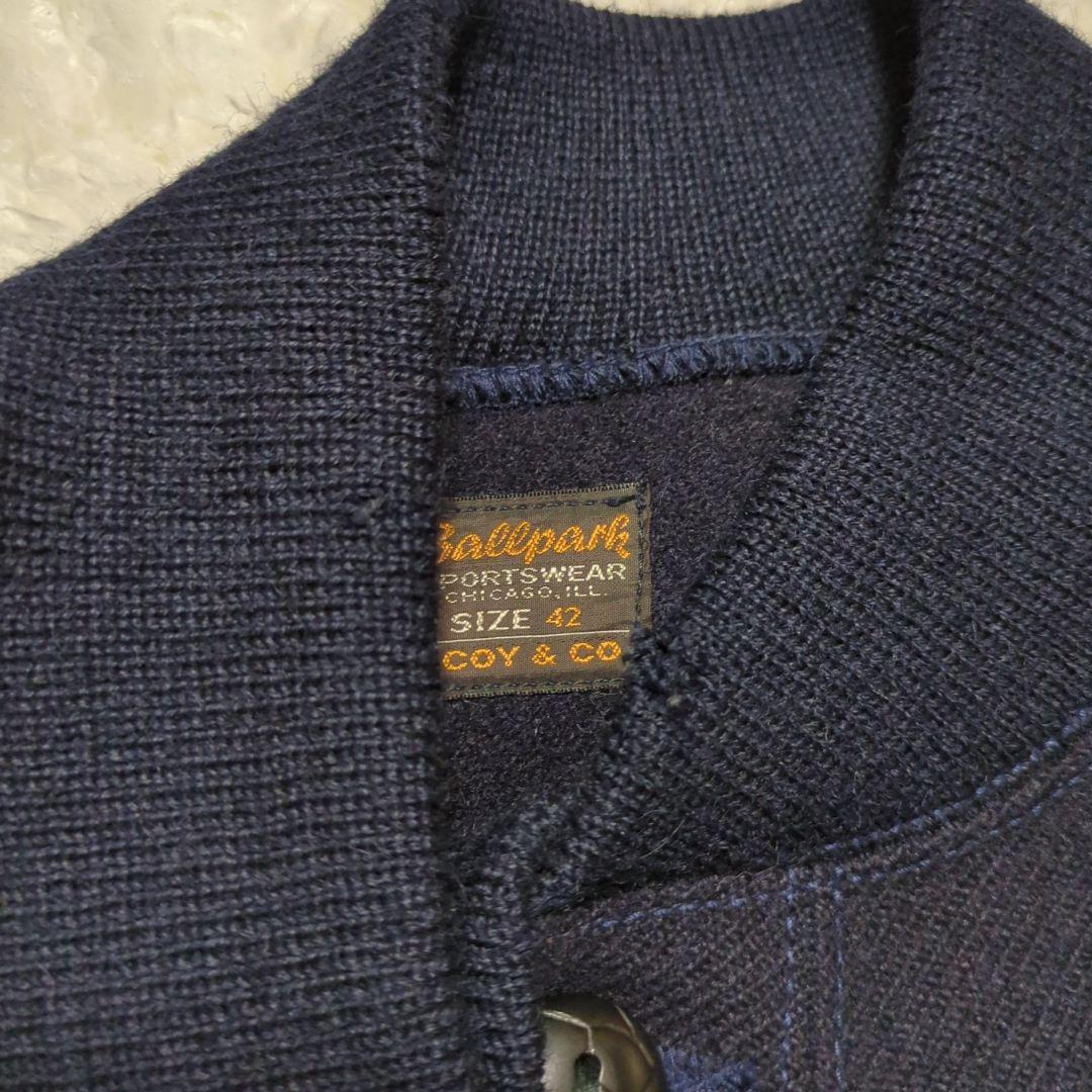 JOE McCOY◆袖革 ウール スタジャン ネイビー ベージュ 42