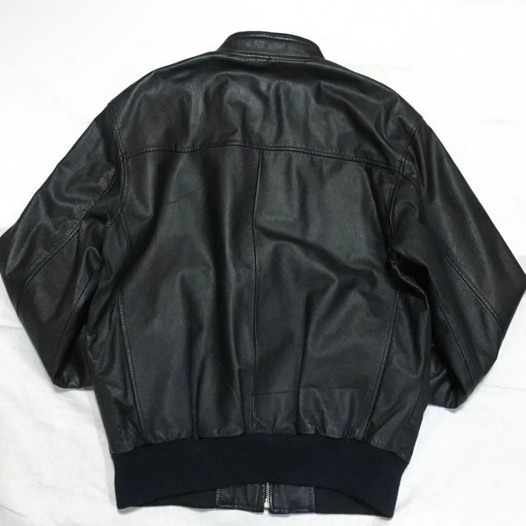 個性派古着】90s レザージャケット 本革 シングル 黒ブルゾン 牛革 L