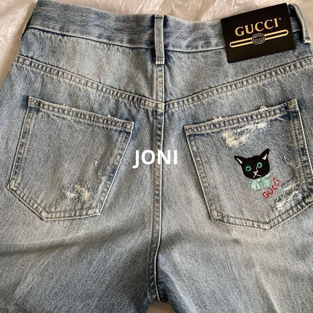 GUCCI グッチ□デニム 刺繍 キャット ジーンズ □24(ウエスト72cm