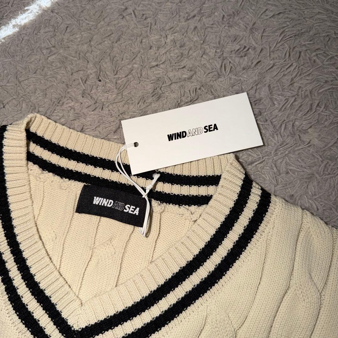 WIND AND SEA ケーブルニット Vネック アイボリー